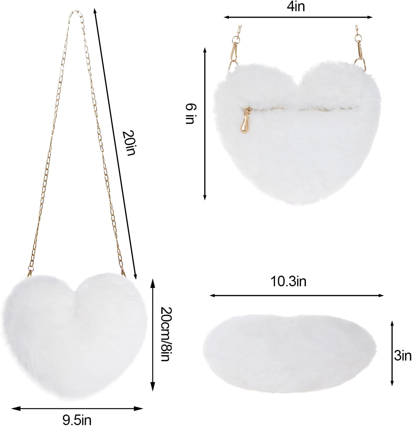 Heart Shaped Faux Fur Clutch Purse Fluffy Crossbody Shoulder Bag for Women Halloween Christmas Valentine - Image 3