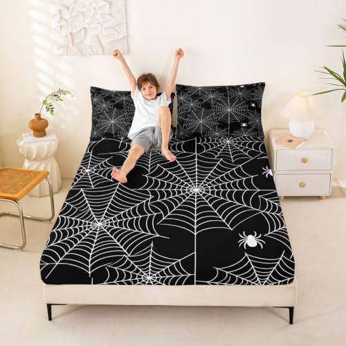 Feelyou Boys Spider Web Bedding Set Full Size 3Pcs for Kids Children