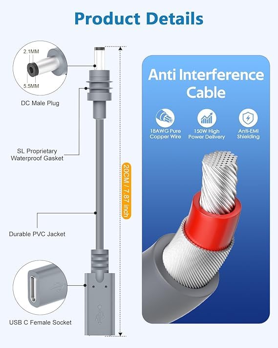 Câble de charge Starlink Mini Type C vers DC 5,5 mm connecteurs renforcés - 4
