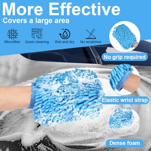 vsshe Auto Waschhandschuh, 2er Microfaser - Handschuh, Chenille-Handschuh für Professionelle Autopflege | 100% Saugstark, Kratzfrei & Achonend | Putzhandschuh für Autowäsche und Fensterreinigung