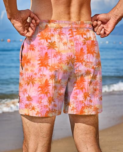 Image of Men's 5'' Swim Trunks with Compression Liner Graphic Beach Dry Fit Lightweight Bathing Shorts (S-XXL)