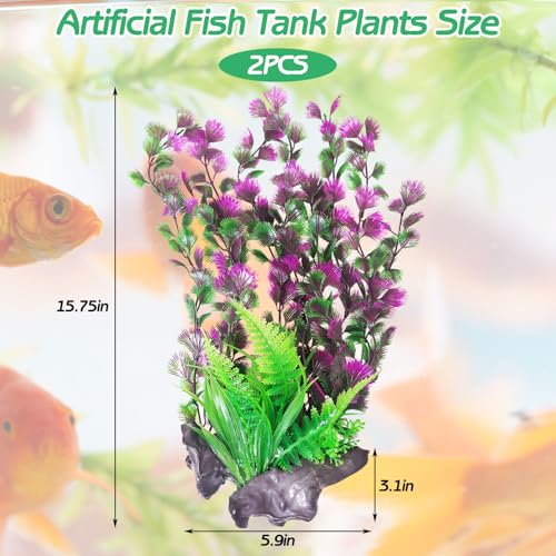 Image of Hamiledyi Aquarium Plastic Plants Aquarium Decor Artificial Fish Tank Plants Lifelike Tall Fish Tank Decorations Aquarium Plant Suitable for Saltwater and Freshwater 15.7in 2pcs