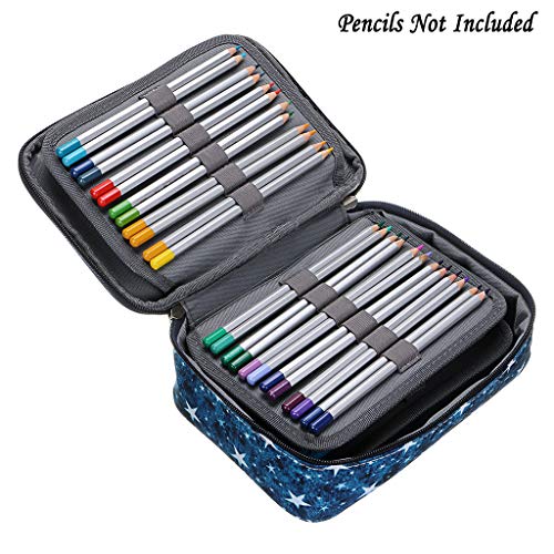 BTSKY Zipper Pens Pencil Case with Pattern-Multi-functional Stationery Pencil Pouch 36 Large Stretchy Slots for 72 Colored Pencils(Star Blue) - Thumbnail 6
