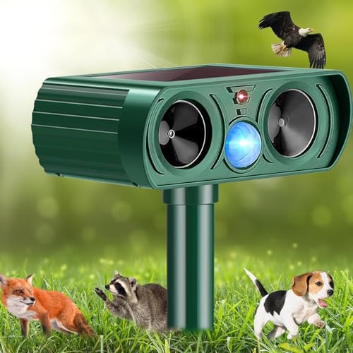 Ultrasonic Cat Repellent for Gardens, Solar Fox Deterrent with PIR Motion Sensor, Cat Scarers for Garden Yard Waterproof Fox Repellent for Cats, Foxes, Squirrels, Pigeons, Dogs