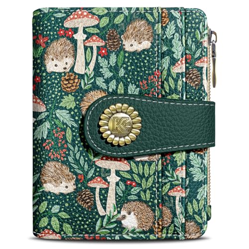 Image of Kelvoris Cute Hedgehog Small Rfid Women Wallet Bifold Zipper Coin Pocket | PU Leather Compact Cash Credit Card Holder Travel Purse for Female Ladies Teen Girls 1 ID Window 10 Card Slots