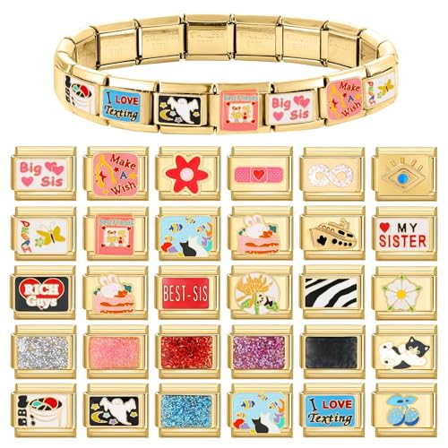 papasgix Custom Italian Charm Bracelet Charms Gold Set 10 Personalized Charm Brascelets 9mm Assorted Italian Charms Bracelet Links Handmade DIY Jewelry Colourful2