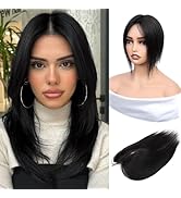 Inifale Hair Toppers for Women Real Human Hair,10inch 30g Natural Black Human Hair Topper for Wom...