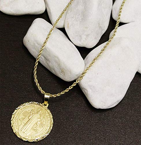 Medalha São Bento Com Corrente Elo Baiano 2mm e 60cm Folheado a Ouro 18k