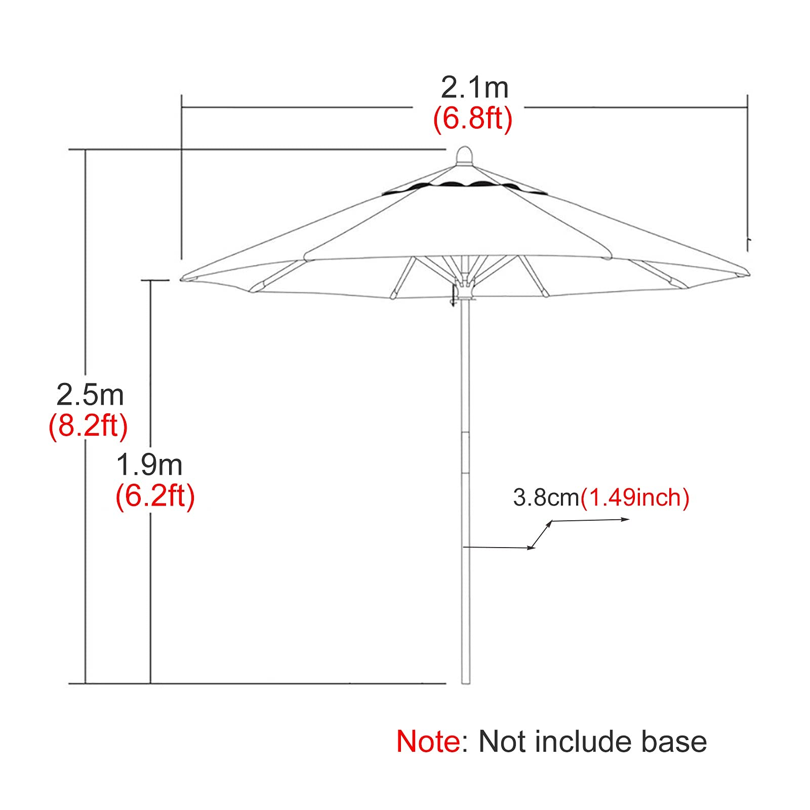 Ombrellone da Giardino, ombrellone da Esterno per Piscina, Patio, Mercato, Tavolo, palo in Legno e 8 Stecche, 2,1 m/6,8 Piedi, ombrellone Rotondo Piccolo, UV50+ in Poliestere, Verde Granato