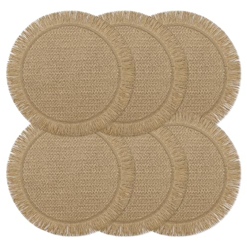 fanquare Lot de 6 Sets de Table Ronds Bohème en Papier 38cm, Tressés Campagnards Résistants à la Décoloration pour Maison, Café ou Événements, Marron