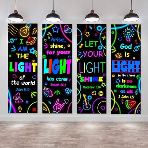 Tudomro 4 Pcs Neon VBS Bible Verse Banner 24x73 in Christian Scripture