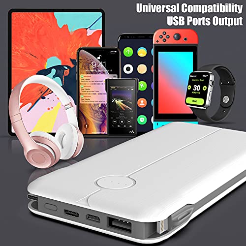 Giieegii Portable Charger With Built In Cable, 10000Mah Power Bank With Type-C 3 Kinds Cables And Usb Output Cell Phone Battery Backup Compatible With Iphone Android Smartphones #TOP3