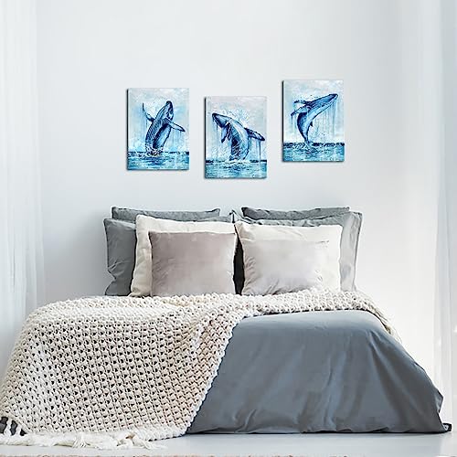 Sechars Whale Wall Art Decor Ocean Marine Life Painting Prints Blue Pictures Decorations For Dining Room Bedroom Bathroom #TOP1
