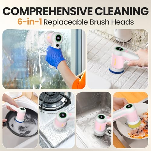Image of Electric Spin Scrubber for Bathroom and Shower Cleaning SD-CTB02 | 2 Speeds Cordless Power Cleaning Brush, 6 Replaceable Brush Heads, IPX7 Waterproof, For Bathroom, Sink, Tile, Kitchen, Grout