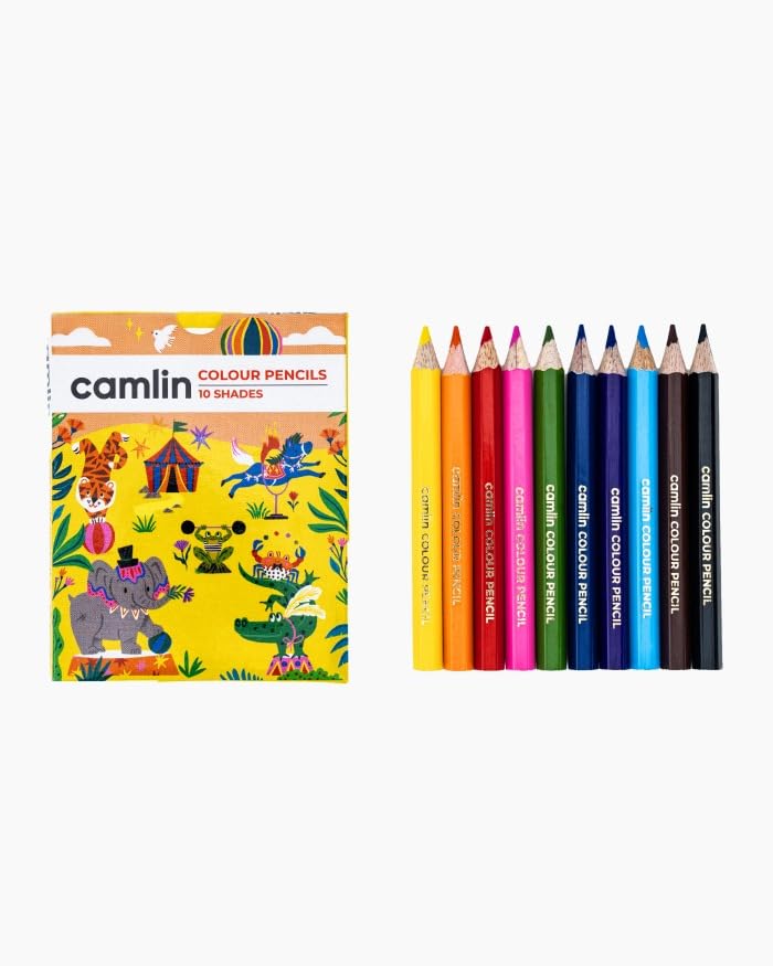 Image of Camel 10 Shades Half Size Colour Pencils - Vibrant Multicolor Shades | Soft, Smooth & Break-Resistant Leads | Ideal for Drawing, Sketching, Coloring & School Art Projects