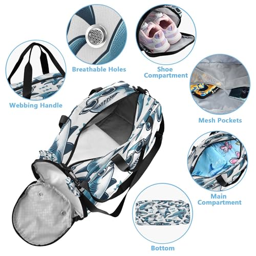 Cute Shark Kids Overnight Sports Duffel Bags with Shoe Compartment & Wet Pocket Travel Sport Gym Bag for Girls Boys4