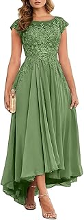 Lace Applique Mother of The Bride Dresses for Wedding Tea Length High Low Formal Party Gowns with Pockets