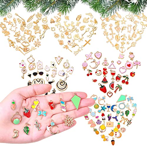 160Pcs Charms for Jewelry Making, Gikasa Wholesale Bulk Assorted Gold-Plated Enamel Charms Earring Charms for DIY Necklace Bracelet Jewelry Making and Crafting