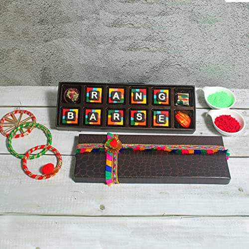 Image of Velvet Fine Chocolates Premium Holi Gift Hamper | 12 Pcs Assorted Colorful Holi Chocolate Gift Box for Loved Ones | Handmade Chocolates | Pack of 1