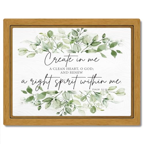 BIWSHA Rustic Farmhouse Christian Bible Verses Wall Art Decor, Inspirational Botanical Sage Green Wooden Framed Wall Hanging Art Decor for Home Office Bedroom, Creat in Me, 12x9.4in