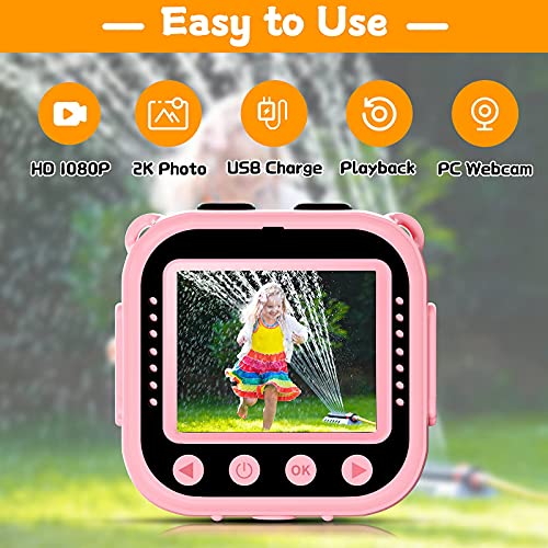 Ourlife Kids Waterproof Camera, Kids Camera For 3-12 Year Old Boys Girls Christmas Birthday Gifts Camera For Kids Underwater Sports Camcorder Camera 1.77 Inch Screen With 8Gb Card (Pink) #TOP2