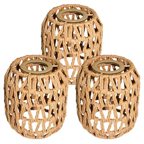 3 PACK Rattan Lamp Shades(4.7"×5.2"), Small Boho Pendant Light Shade, Handwoven Wicker hanging Lampshades For Chandeliers, Wall Sconces, Floor & Table Lamps