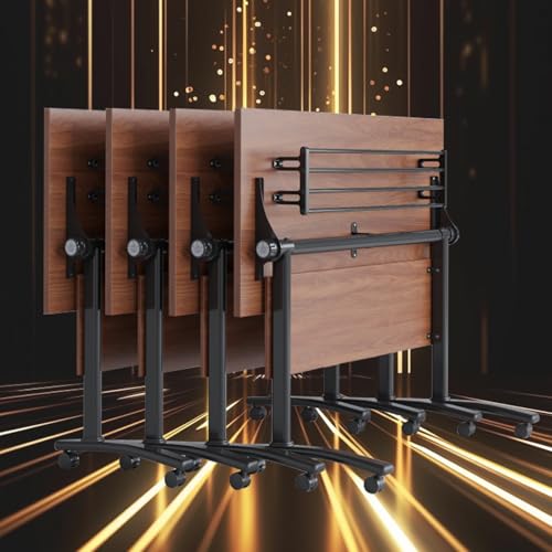 Set di 4 tavoli pieghevoli per conferenze e seminari, con piano ribaltabile e ruote, ideali per uffici moderni, sale riunioni, salvaspazio, portatili e facili da riporre.