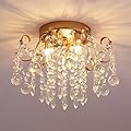 Q&S Small Chandelier,Modern Gold Mini Crystal Chandelier Ceiling Light Fixture for Bedroom,Hallway,Entryway E12 3-Light.