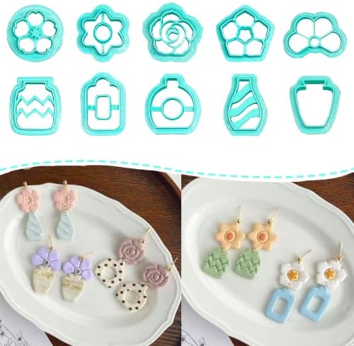 Meeeyya Polymer Clay Cutters, Floral Shape Clay Cutters,Polymer Clay Cutters for Earrings Jewelry Making, 10 Shapes Flower Vase Clay Earrings Cutters
