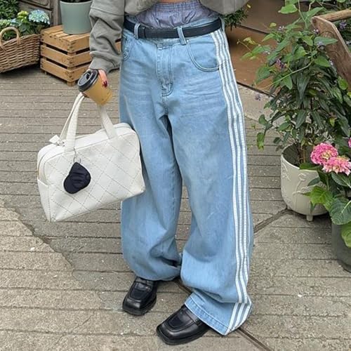 Boyfriend Jeans for Women Y2K Fashion Striped High Waist Wide Leg Denim Pants Casual Vintage Baggy Streetwear Jeans4