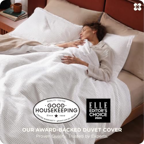 Image of Bedsure Cotton Duvet Cover Set - 100% Cotton Waffle Weave Bright White Duvet Cover Oversized King Size, PureWoven Breathable Bedding Set for All Season, 3 Pieces, 120 inchx98 inch