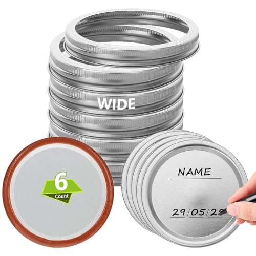 Silver 6Ring+6Lids 86mm/3.38" Date Reminder Canning Lids with Rings Wide