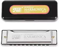 Gaita de Boca Diatônica JDR – 10 Furos 20 Vozes em Dó (C) com Estojo – Harmônica Profissional para Blues, Folk, Iniciantes e Músicos (Prata)