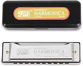 Gaita de Boca Diatônica JDR – 10 Furos 20 Vozes em Dó (C) com Estojo – Harmônica Profissional para Blues, Folk, Iniciantes e Músicos (Prata)