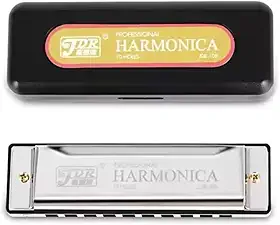 Gaita de Boca Diatônica JDR – 10 Furos 20 Vozes em Dó (C) com Estojo – Harmônica Profissional para Blues, Folk, Iniciantes e Músicos (Prata)