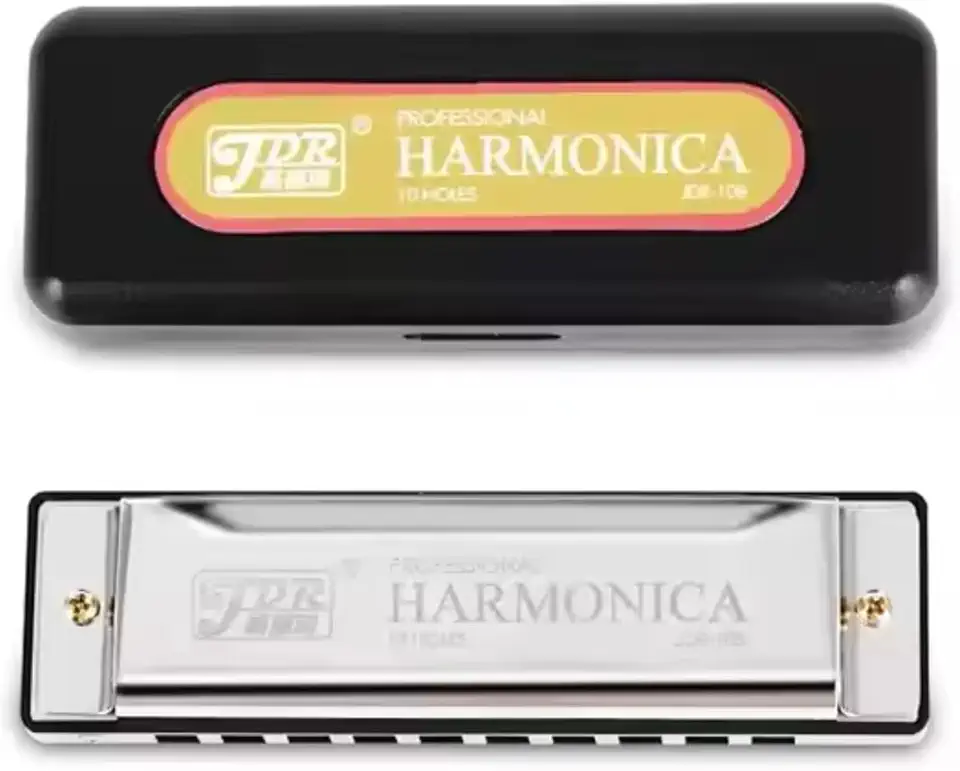 Gaita de Boca Diatônica JDR – 10 Furos 20 Vozes em Dó (C) com Estojo – Harmônica Profissional para Blues, Folk, Iniciantes e Músicos (Prata)