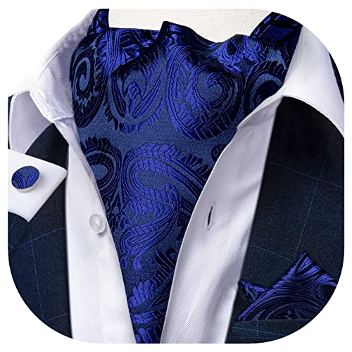 Image of DiBanGu 3PCS Ascot Ties for Men Wedding Jacquard Woven Silk Ascot Cravat for Men Cravat Tie and Pocket Square Set
