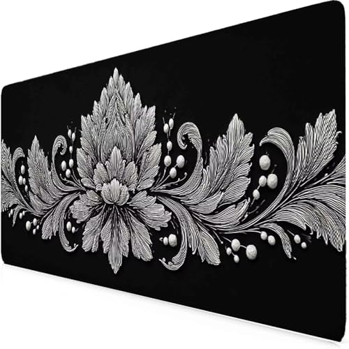 Tapis de souris XXL pour maison et bureau motif fleur noir élégant