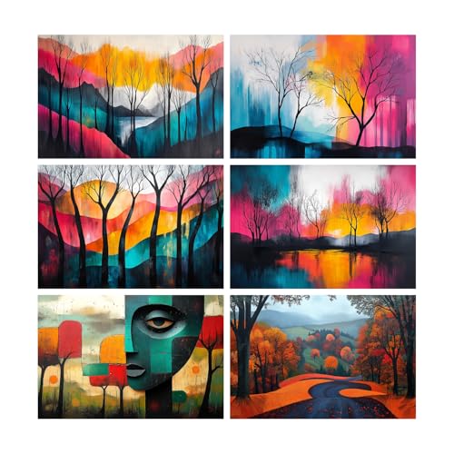 Image of SiddArtify Modern Abstract Wall Art Prints Set - Colorful Tree Poster Decor for Living Room Bedroom Office - 8x12 Sticker Pack of 6