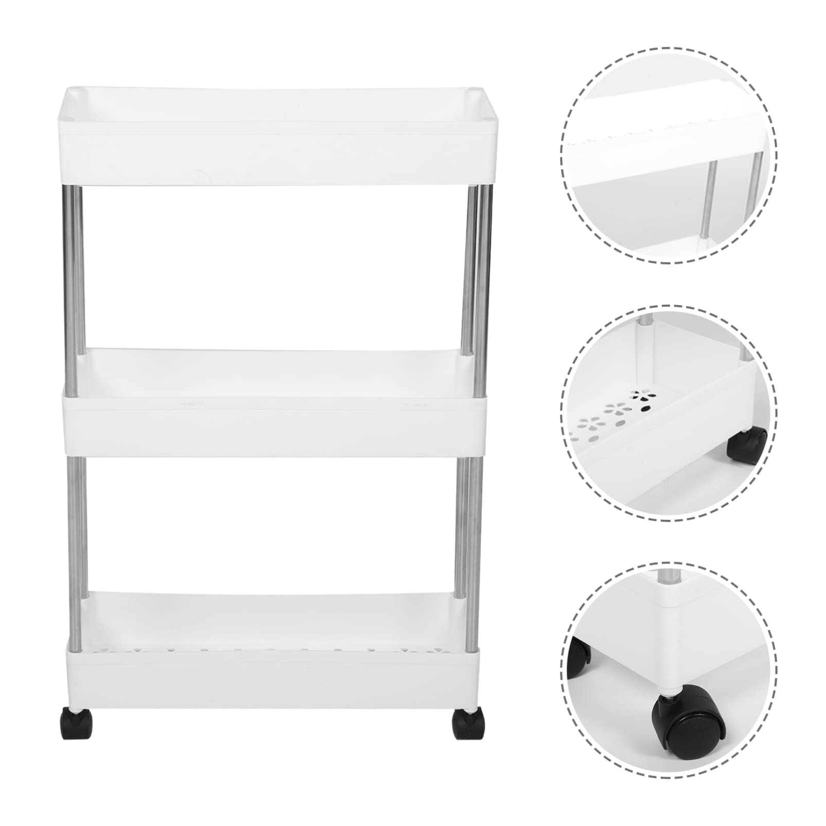 Carrello Portaoggetti A 3 Ripiani Stretto - Scaffale Con Ruote Per Cucina, Bagno, Salvaspazio 65.5x40cm - Foto 3