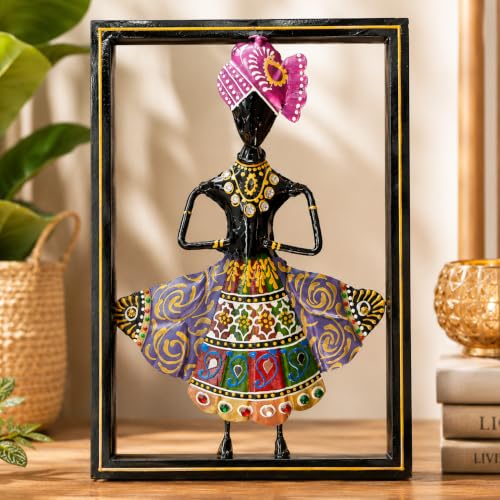 Image of iHandikart Folk Dancer Metal Wall Art for Living Room, Iron Wall Sculpture with Traditional Indian Folk Art Design, Decorative Wall Hanging for Home, Bedroom, Entryway & Office (10.5 x 8 Inch)