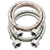 Washing Machine Hoses 4 Ft with Hex Nuts, 2 Pack 3/4' FHT GHT Red Blue Hot/Cold Water Supply Lines, Garden Hose Thread Heavy Duty Braided 304 Stainless Steel & Copper Core, No-Leak Installation
