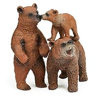 UANDME Grizzly Bear Toys Figurines Set, Plastic Forest Animal Bear Family Figures for Nature Science Learning, Realistic Woodland Creature Party Supplies Cake Toppers, Pack of 3