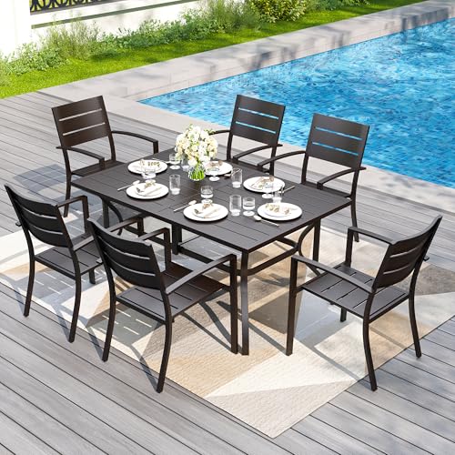 Image of PHI VILLA Stackable Patio Dining Chairs Set of 6, Wrought Iron, Black | All-Weather, 22.8 inchD x 19 inchW x 35 inchH, Supports 300 lb, For Deck, Perfect for patio,porch,deck,