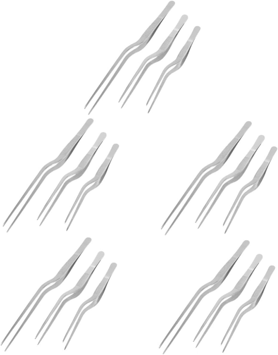 5sets Stainless Steel Kitchen Tweezers Precision Food Tongs for Steak Fish Bone Removal and Cooking for Home Restaurant and Buffet Use Lengths 3pcs*5