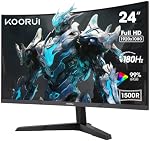 KOORUI 24 Moniteur de jeu Courbé de pouce, 180Hz 1080P 1500R, Synchronisation adaptative, HDR | 99% sRGB Couleurs vives, 3000:1 Contraste HDMI 2.0 x2, DP 1.2, Flicker-Free, Low Blue Light, Idéal pour FPS et Jeux de course