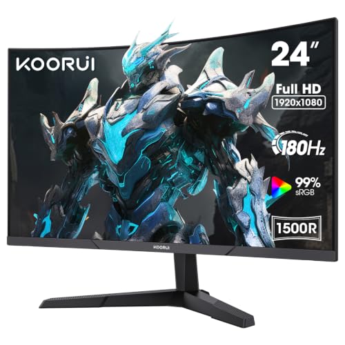 KOORUI 24 Inch Curved Gaming Monitor, 180Hz 1080P 1500R, Adaptive Sync, HDR