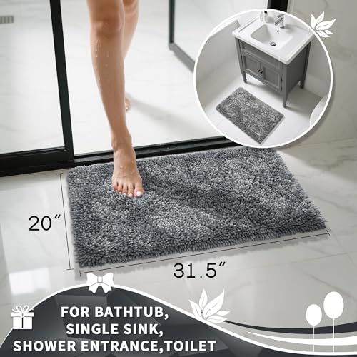 Image of Yimobra Chenille Bathroom Rugs Non Slip, Extra Thick Soft Absorbent Bath Rug 31.5x20 Inch, Machine Washable Quick Dry Bath Mat for Bathroom Floor, Tub and Shower, Home Decor Accessories, Silver