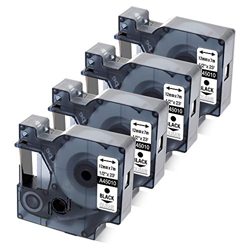 Label KINGDOM Compatible Label Replace for Dymo Black on Clear Label Tape 45010 S0720500, 1/2