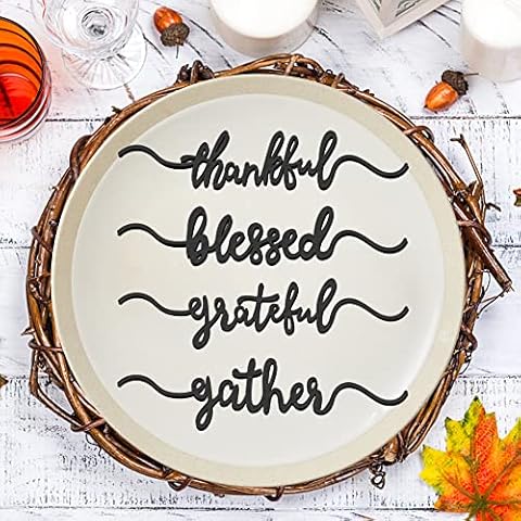 Thanksgiving Cutout Wood Table Place Card Thankful Grateful Blessed Gather Wood Word Table Decorations Fall Themed Thanksgiving Party Table Home Supplies (Black, 8) Cover